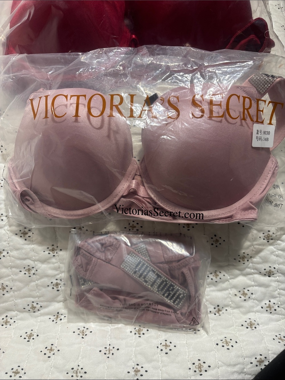 🆕VS Rhinestone Strap Bra and Panty Set NWT 34B & Med Very Sexy “Luxury” Hot Pink